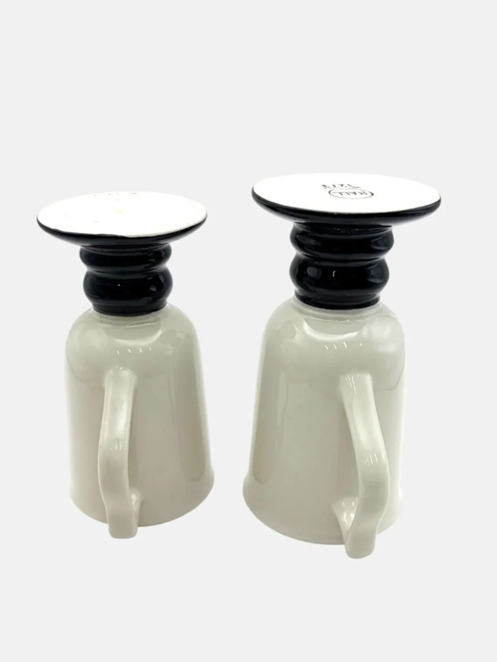 VTG Hall China Pedestal Coffee Mugs (2) Black & White Ceramic Footed Cups 1273